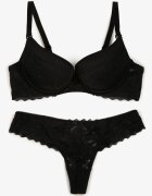  Set Lenjerie Dantelat Negru Sutien Întărit Push Up și Tanga Jasminesa