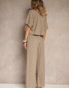  Set Maro deschis cu finisaj ajurat Cămașă și Pantaloni lungi cu elastic în talie Bemvia