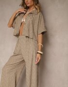  Set Maro deschis cu finisaj ajurat Cămașă și Pantaloni lungi cu elastic în talie Bemvia