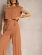  Set Maro din Viscoză Pantaloni Drepți Lărgi și Bluză cu Nasture Vimarells