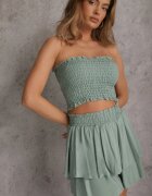  Set Menta din Bumbac Elastic Top Fără Mâneci Pantaloni scurți cu Volane și Elastic în Talie Tessabel