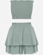 Set Menta din Bumbac Elastic Top Fără Mâneci Pantaloni scurți cu Volane și Elastic în Talie Tessabel