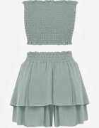  Set Menta din Bumbac Elastic Top Fără Mâneci Pantaloni scurți cu Volane și Elastic în Talie Tessabel