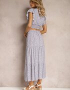  Set Mov Bluză tip petrecut cu elastic și Fustă lungă cu volane