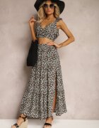  Set Negru 2 piese din Bumbac cu Imprimeu Floral cu Top și Fustă Hildra