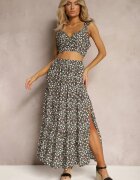  Set Negru 2 piese din Bumbac cu Imprimeu Floral cu Top și Fustă Hildra