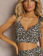 Set Negru 2 piese din Bumbac cu Imprimeu Floral cu Top și Fustă Hildra