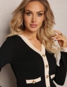  Set Negru 3 Piese Bluză Cardigan și Fustă Decorate cu Capse Jespella