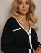  Set Negru de viscoză Cardigan cu nasturi cu paspoal și Fustă mulată Tamorin