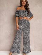  Set Negru din 2 piese cu Pantaloni Largi și Top cu Volan Ariettneh