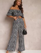  Set Negru din 2 piese cu Pantaloni Largi și Top cu Volan Ariettneh
