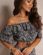  Set Negru din 2 piese cu Pantaloni Largi și Top cu Volan Ariettneh