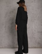  Set Negru Din Bumbac Bluză Scurtă cu Elastic și Pantaloni Largi cu Șnur în Talie Rionnea