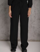  Set Negru Din Bumbac Bluză Scurtă cu Elastic și Pantaloni Largi cu Șnur în Talie Rionnea