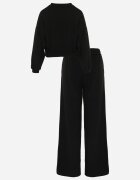  Set Negru Din Bumbac Bluză Scurtă cu Elastic și Pantaloni Largi cu Șnur în Talie Rionnea