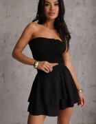  Set Negru din Bumbac Top Elastic fără Mâneci Pantaloni scurți cu Volane și Talie Elastică Tessabel