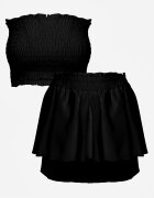  Set Negru din Bumbac Top Elastic fără Mâneci Pantaloni scurți cu Volane și Talie Elastică Tessabel
