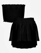  Set Negru din Bumbac Top Elastic fără Mâneci Pantaloni scurți cu Volane și Talie Elastică Tessabel