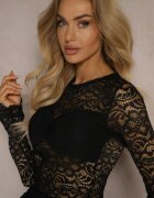 Set Negru din Dantelă Decorat cu Trenă Pantaloni cu Croială Largă și Bluză Longsleeve Feladi