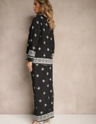  Set Negru din Vâscoză Cămașă și Pantaloni Largi cu Model Etnic Tatanelis