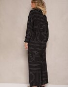  Set Negru din Vâscoză Decorat cu Imprimeu Geometric Cămașă și Pantaloni Hanovin