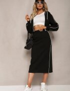  Set negru în stil sportiv cu bluză scurtă și fustă creion Priggida