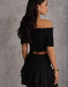  Set Negru Top stil spaniol și Fustă-Pantaloni scurți cu Volane și Elastic Rinaria