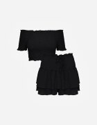  Set Negru Top stil spaniol și Fustă-Pantaloni scurți cu Volane și Elastic Rinaria