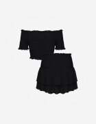  Set Negru Top stil spaniol și Fustă-Pantaloni scurți cu Volane și Elastic Rinaria