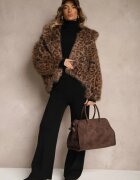  Set Negru Tricotat din Viscoză Pantaloni largi și Bluză cu guler înalt Norathira