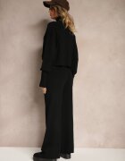  Set Negru Tricotat din Viscoză Pantaloni largi și Bluză cu guler înalt Norathira