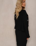  Set Negru Tricotat din Viscoză Rochie cu croială mulată și Pulover cu Zirconii Norathra
