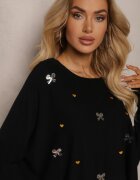  Set Negru Tricotat din Viscoză Rochie cu croială mulată și Pulover cu Zirconii Norathra