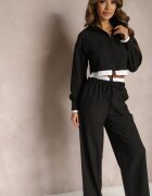  Set Negru Utility cu Cămașă scurtă și Pantaloni largi cu elastic în talie Ondina