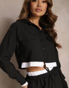  Set Negru Utility cu Cămașă scurtă și Pantaloni largi cu elastic în talie Ondina