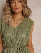  Set Plisat Două piese Verde Bluză cu curea din material și Pantaloni Largi Lungi Lasion