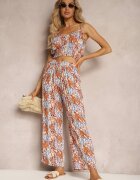  Set portocaliu-albastru din viscoză Top scurt cu bretele Pantaloni largi cu elastic în talie Dimyila