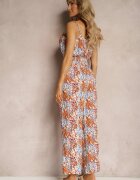  Set portocaliu-albastru din viscoză Top scurt cu bretele Pantaloni largi cu elastic în talie Dimyila