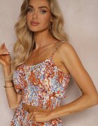  Set portocaliu-albastru din viscoză Top scurt cu bretele Pantaloni largi cu elastic în talie Dimyila