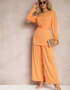  Set Portocaliu Bluză și Pantaloni cu picioare drepte și elastic Daeirassa
