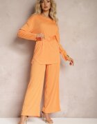  Set Portocaliu Bluză și Pantaloni cu picioare drepte și elastic Daeirassa