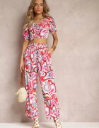  Set Roșu din 2 piese Top cu drapaje și Pantaloni Largi Alesi