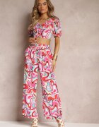  Set Roșu din 2 piese Top cu drapaje și Pantaloni Largi Alesi