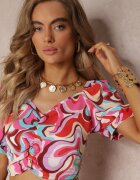  Set Roșu din 2 piese Top cu drapaje și Pantaloni Largi Alesi