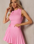  Set Roz 2-piese cu dungi cu flori decorative Top și fustă Lailawia
