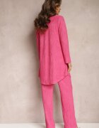  Set Roz cu striații decorative cu cămașă top și pantaloni Raliva