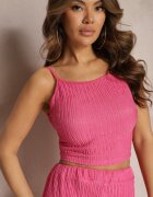 Set Roz cu striații decorative cu cămașă top și pantaloni Raliva
