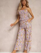  Set Roz din Bumbac Top Cret pe Bretele Pantaloni Largi cu Elastic în Talie Elary