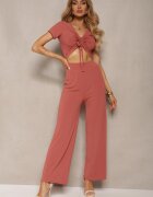  Set Roz Tricou cu Elastic Pantaloni Largi cu Talie Elastică Tolan
