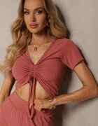  Set Roz Tricou cu Elastic Pantaloni Largi cu Talie Elastică Tolan